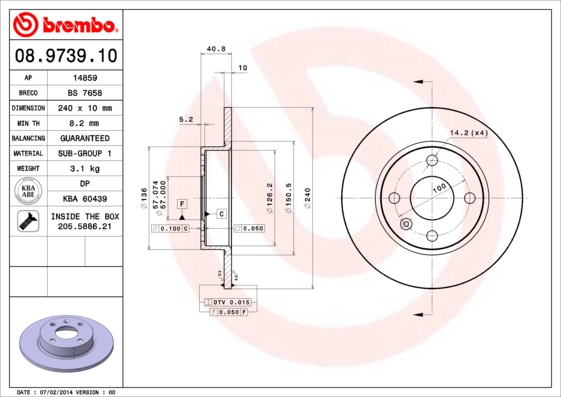 Тормозной диск   08.9739.10   BREMBO