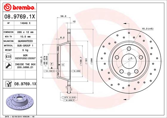 Гальмівний диск   08.9769.1X   BREMBO