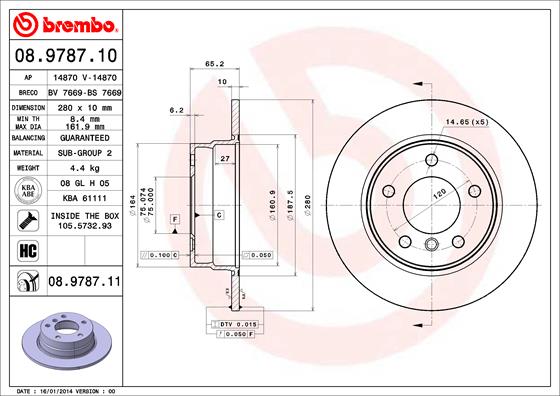 Тормозной диск   08.9787.11   BREMBO