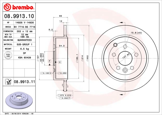 Тормозной диск   08.9913.11   BREMBO