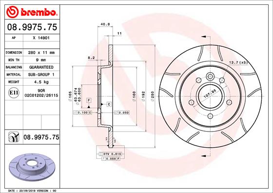 Тормозной диск   08.9975.75   BREMBO