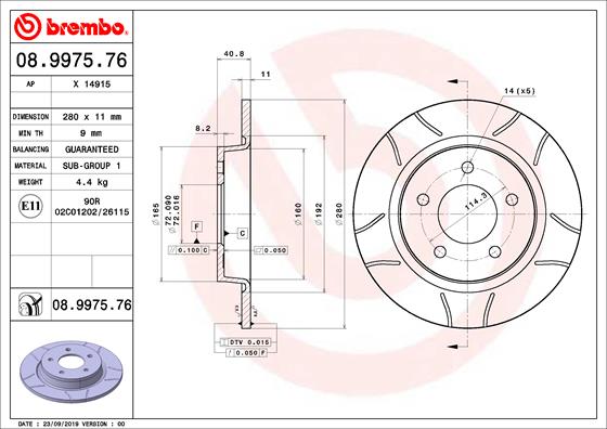 Тормозной диск   08.9975.76   BREMBO