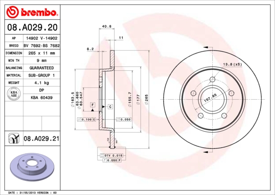 Тормозной диск   08.A029.21   BREMBO