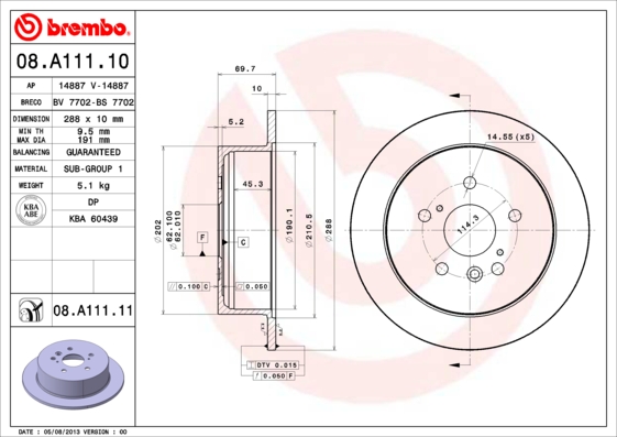 Тормозной диск   08.A111.11   BREMBO