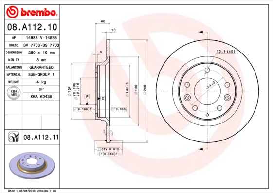 Тормозной диск   08.A112.11   BREMBO