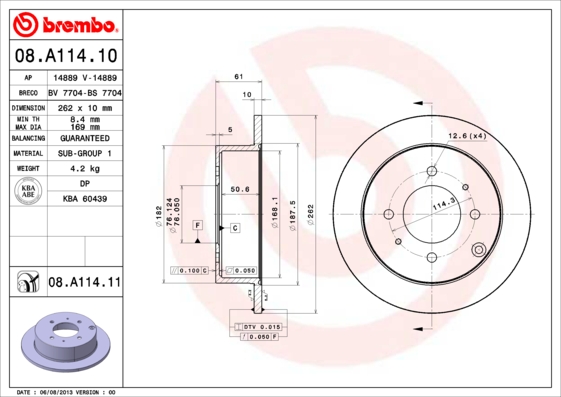 Гальмівний диск   08.A114.11   BREMBO