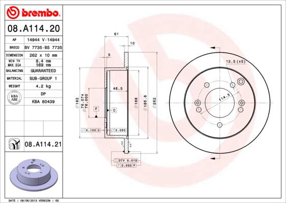 Тормозной диск   08.A114.20   BREMBO