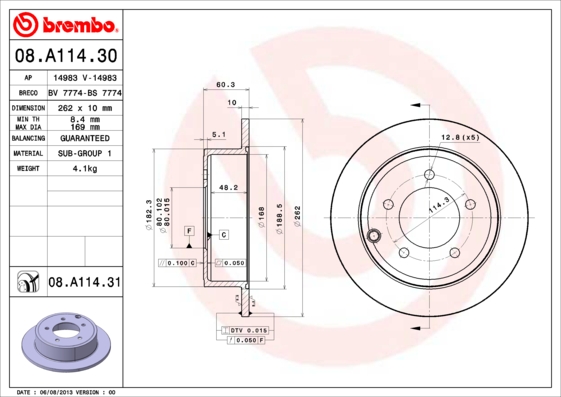 Тормозной диск   08.A114.31   BREMBO