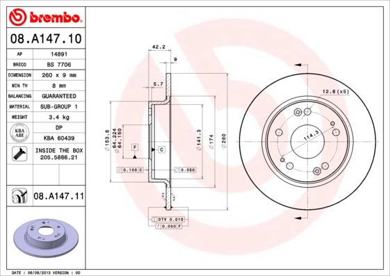 Гальмівний диск   08.A147.10   BREMBO