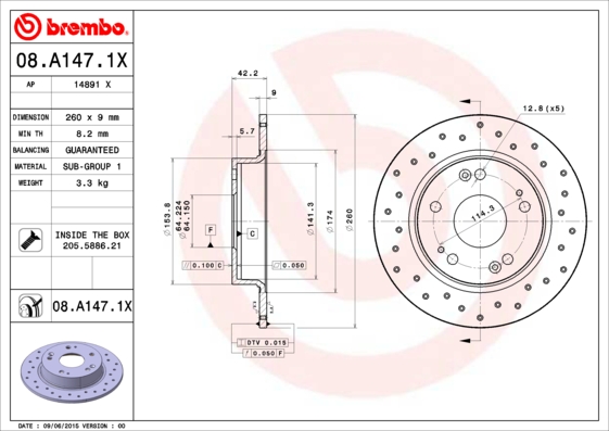 Тормозной диск   08.A147.1X   BREMBO