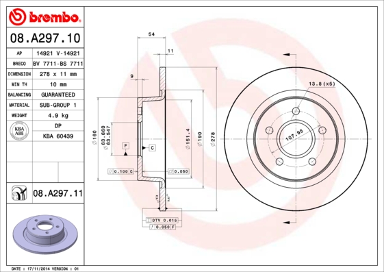 Гальмівний диск   08.A297.11   BREMBO