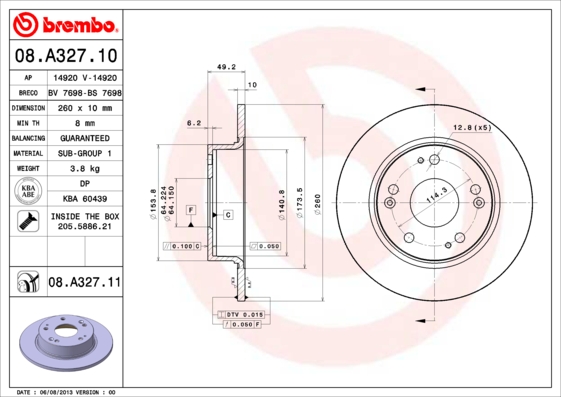 Тормозной диск   08.A327.11   BREMBO