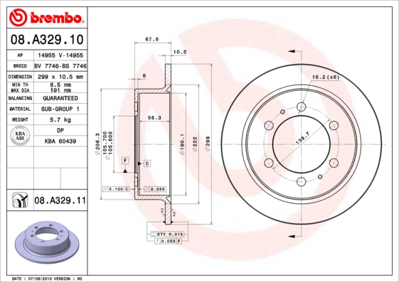 Тормозной диск   08.A329.11   BREMBO