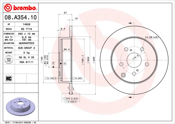 Тормозной диск   08.A354.10   BREMBO