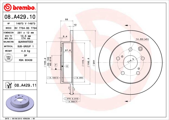 Гальмівний диск   08.A429.10   BREMBO