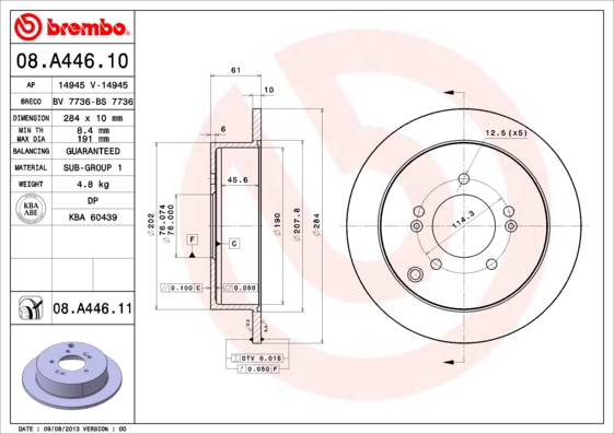 Тормозной диск   08.A446.10   BREMBO