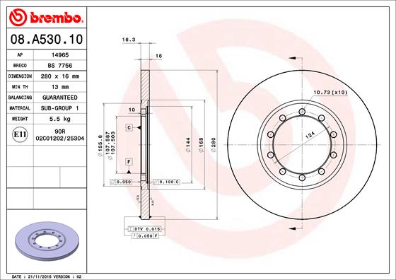 Тормозной диск   08.A530.10   BREMBO