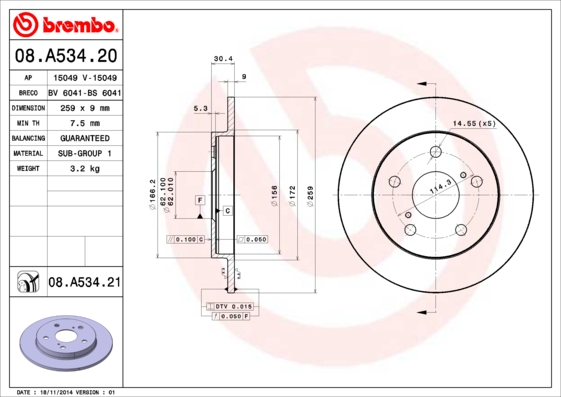 Тормозной диск   08.A534.20   BREMBO