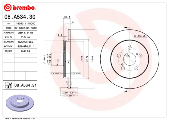 Тормозной диск   08.A534.31   BREMBO