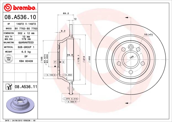 Тормозной диск   08.A536.11   BREMBO