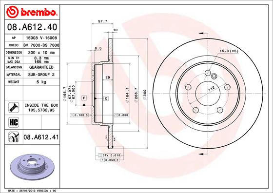 Тормозной диск   08.A612.41   BREMBO