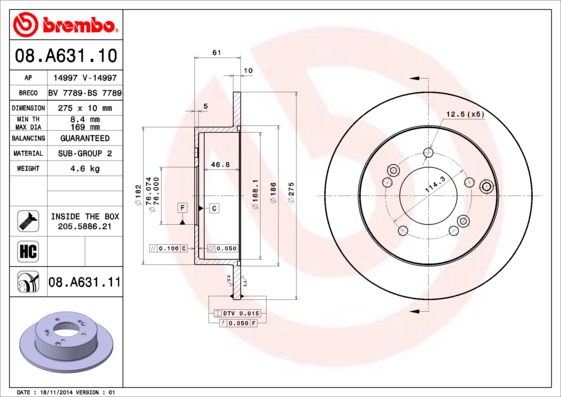 Гальмівний диск   08.A631.11   BREMBO