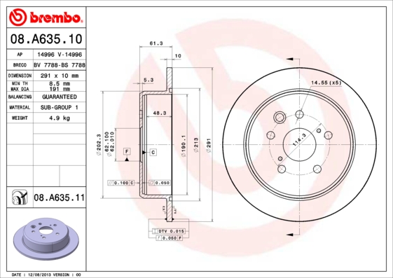 Тормозной диск   08.A635.11   BREMBO