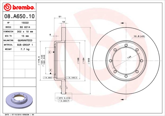 Тормозной диск   08.A650.10   BREMBO