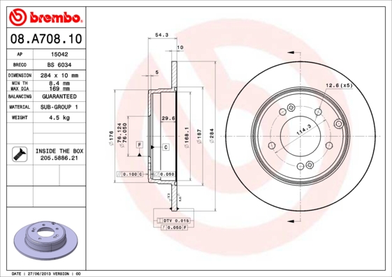 Тормозной диск   08.A708.11   BREMBO