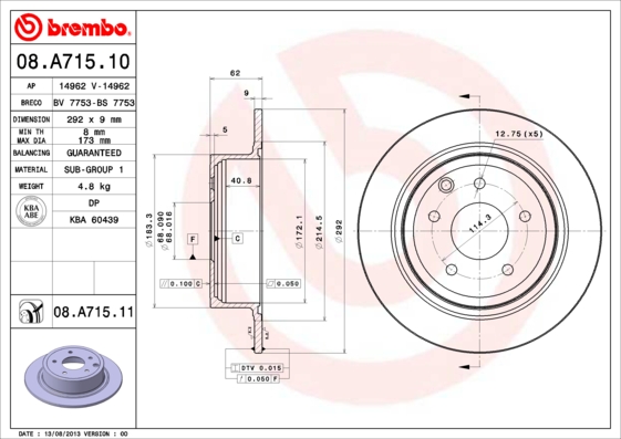 Гальмівний диск   08.A715.10   BREMBO