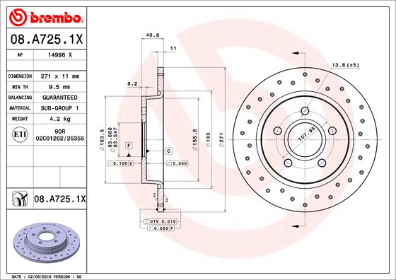 Гальмівний диск   08.A725.1X   BREMBO