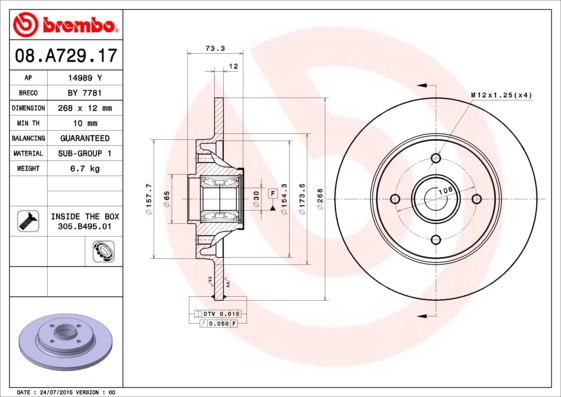 Гальмівний диск   08.A729.17   BREMBO