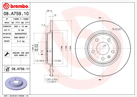 Гальмівний диск   08.A759.11   BREMBO