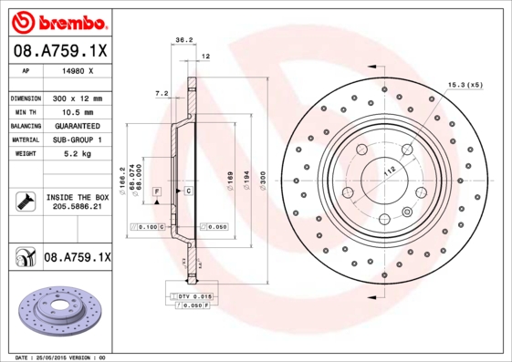 Гальмівний диск   08.A759.1X   BREMBO