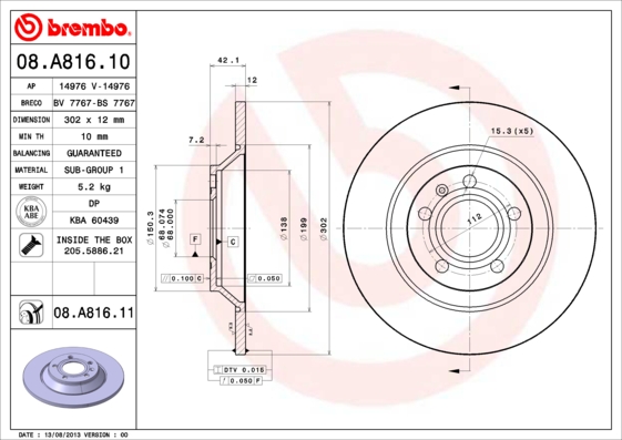 Гальмівний диск   08.A816.11   BREMBO