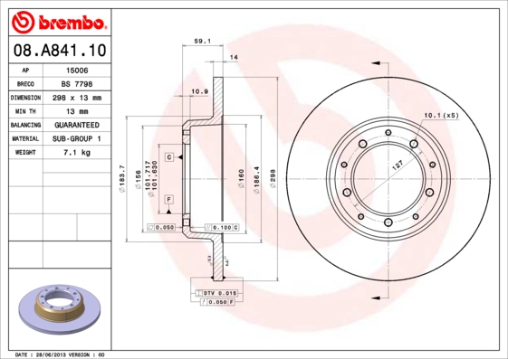 Тормозной диск   08.A841.10   BREMBO