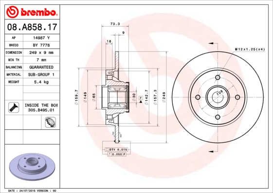 Тормозной диск   08.A858.17   BREMBO