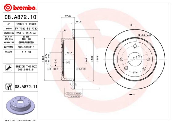 Гальмівний диск   08.A872.10   BREMBO