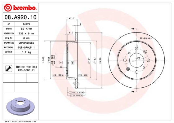 Гальмівний диск   08.A920.10   BREMBO