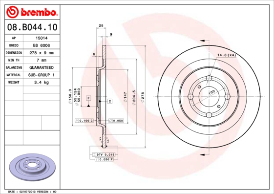 Гальмівний диск   08.B044.10   BREMBO