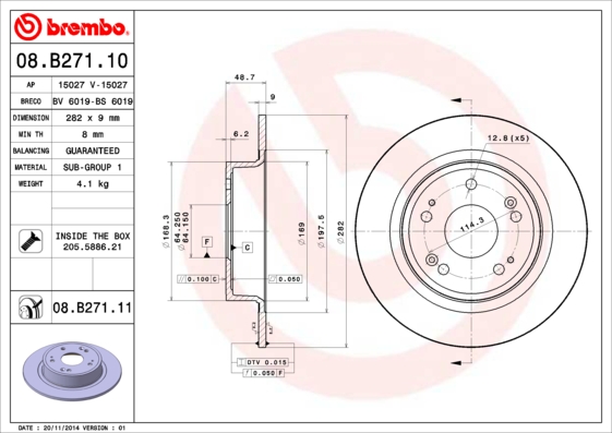 Тормозной диск   08.B271.10   BREMBO