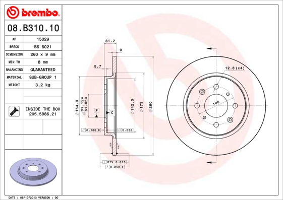 Тормозной диск   08.B310.10   BREMBO