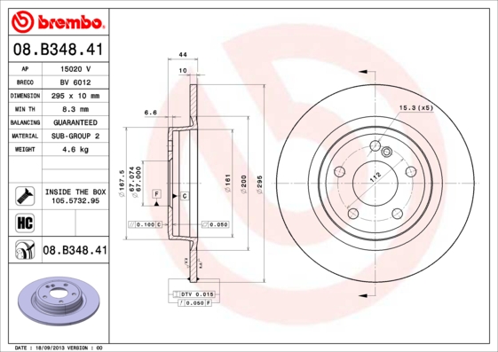 Тормозной диск   08.B348.41   BREMBO