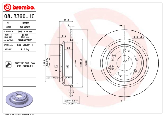 Тормозной диск   08.B360.10   BREMBO