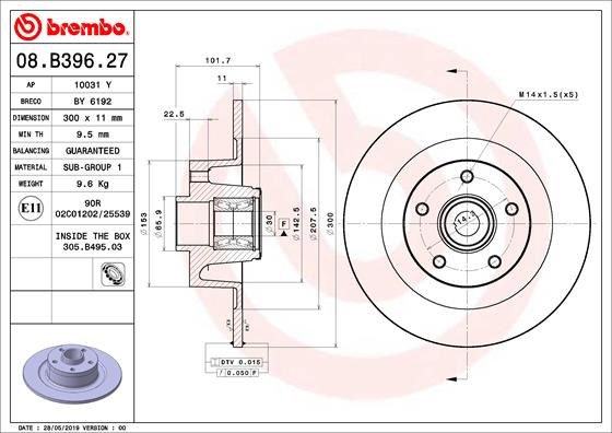 Тормозной диск   08.B396.27   BREMBO