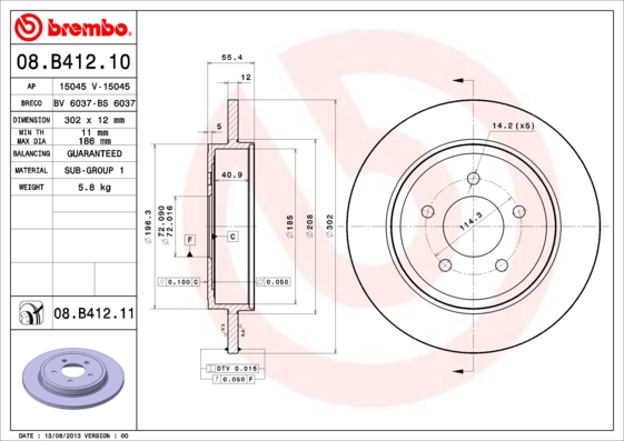 Гальмівний диск   08.B412.11   BREMBO