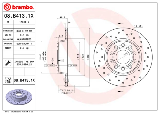 Гальмівний диск   08.B413.1X   BREMBO