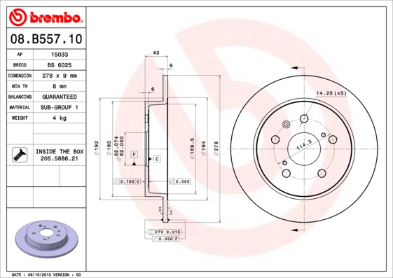 Гальмівний диск   08.B557.10   BREMBO