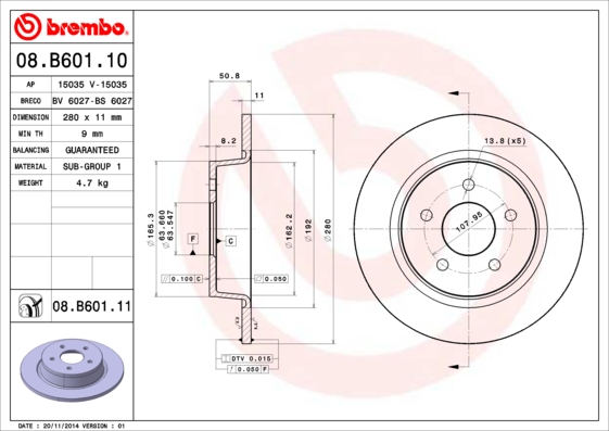 Тормозной диск   08.B601.10   BREMBO