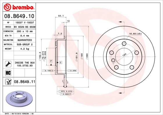 Гальмівний диск   08.B649.11   BREMBO